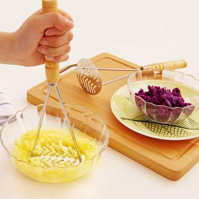 Potato Masher Non-slip Handle Cooking Stainless Steel Large Round Press Plate for Vegetable Fruits for Home