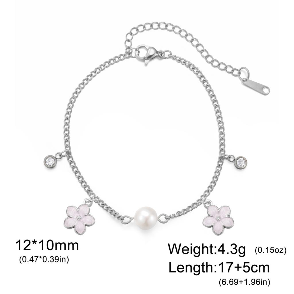 Cazador Enamel Flower Plumeria Imitation Pearl Charms Bracelet Gold Color Women's Bracelet Stainless Steel Jewelry Gift 2026