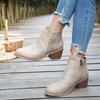 Wish Women's Shoes New Thick Heel Large Size Hollow Women's Boots Martin Boots Middle Heel Side Zipper Short Boots Women