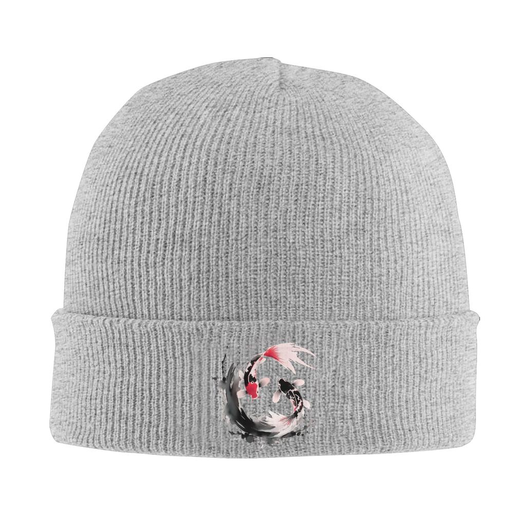 Bonnets tricotés Yin et Yang Poisson Koi Japonais pour Femmes Unisexes Crânes Bonnets d'Automne Hiver Casquettes Melon Décontractées