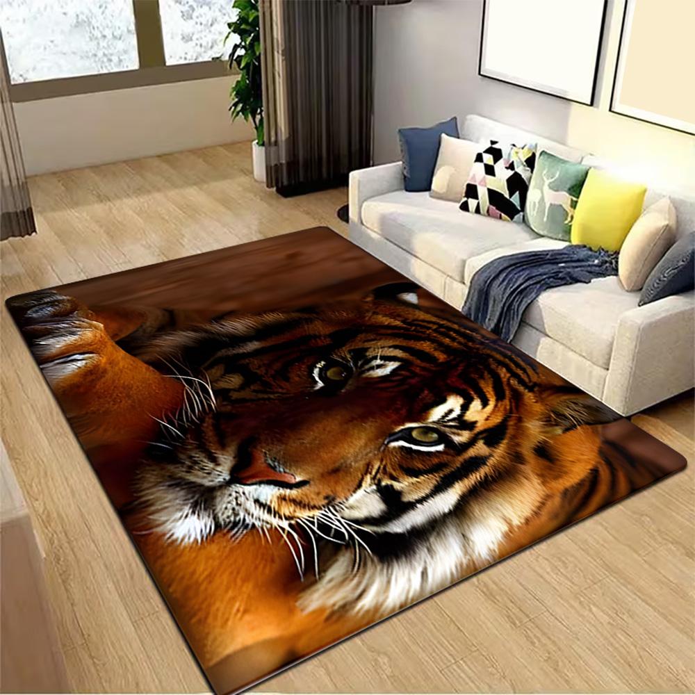 White Tiger Print Rug Decoration,Carpet,Living Room,Bedroom, Non-slip,Square rug