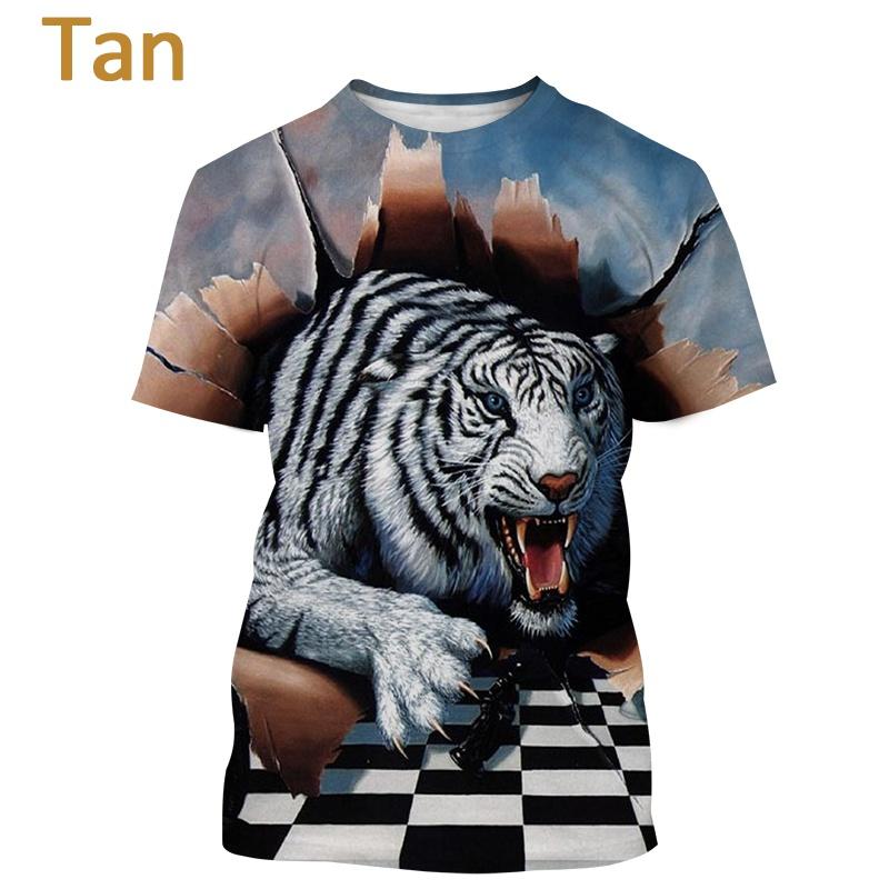 Summer Round Neck Tiger Pattern 3D Print Top Fashionable Casual Short Sleeved Men's T-shirts
