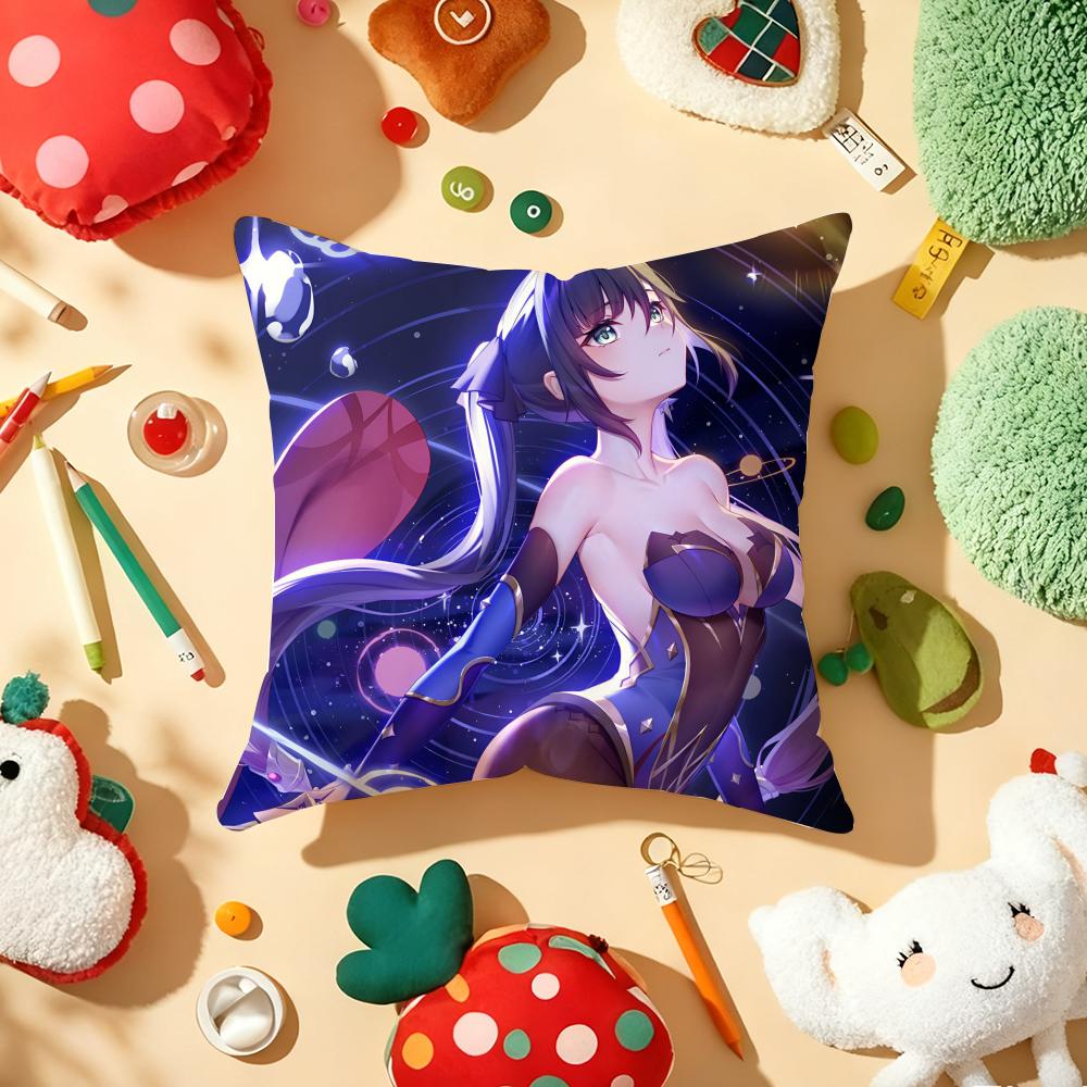 Xiao G-Genshin I-Impact Pillow Case Plush Fabric Soft Double-Sided Printed Sofa Warm Winter Home Gift Cushion Cover