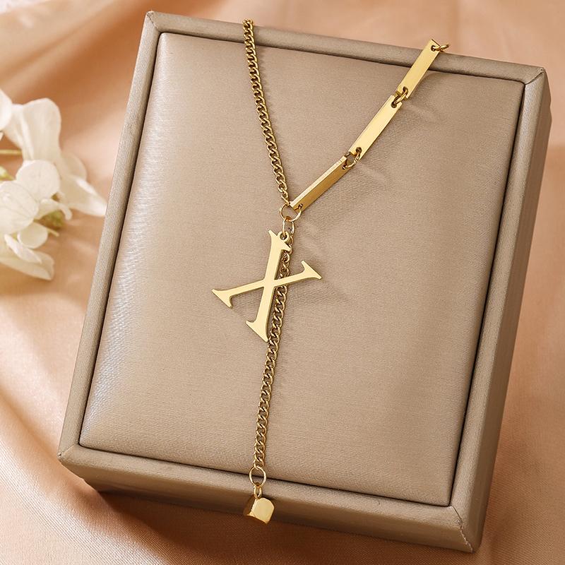 

Женское ожерелье с кисточкой из 26 букв, кулон для офисных работников, подарок, ожерелье из стали и титана, для вечеринки X золотой