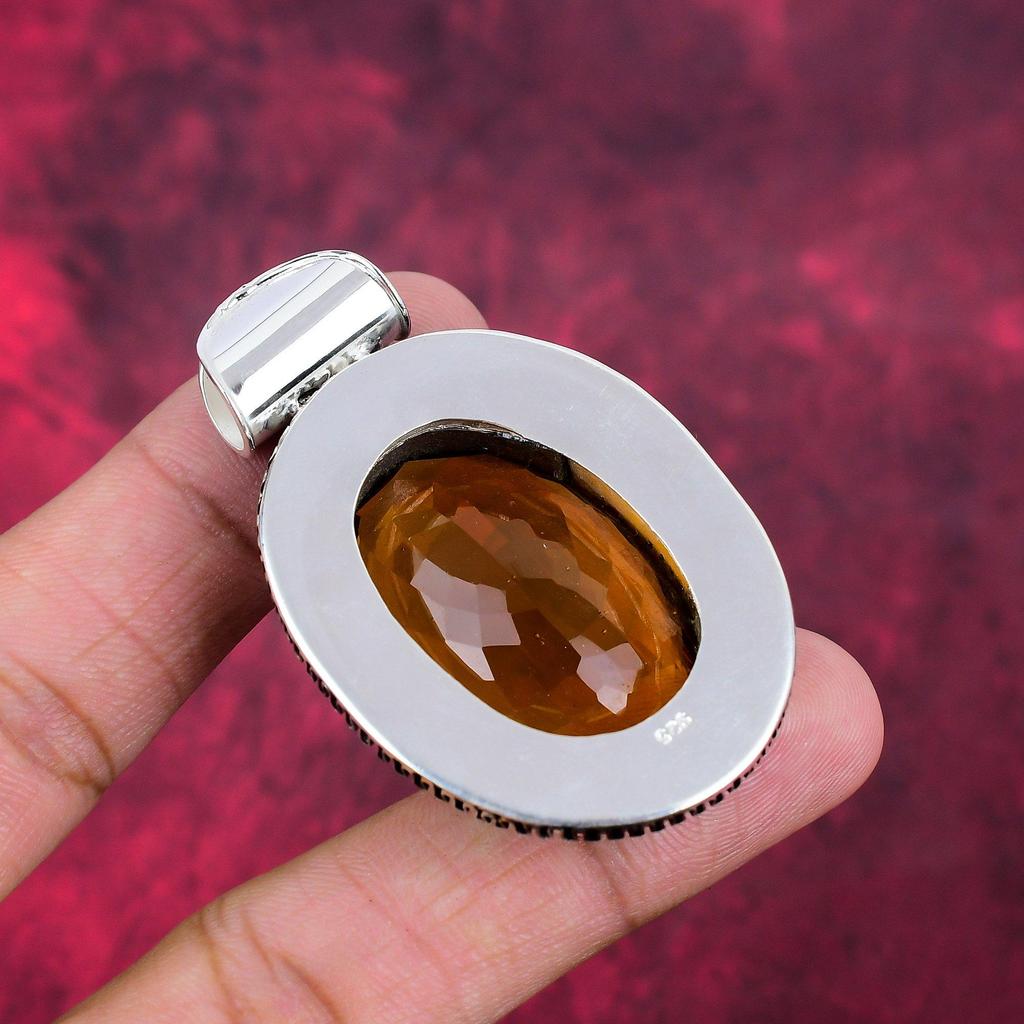 Wisiorek z cytrynu, biżuteria z litego srebra próby 925, ręcznie robiony wisiorek, na Święto Dziękczynienia