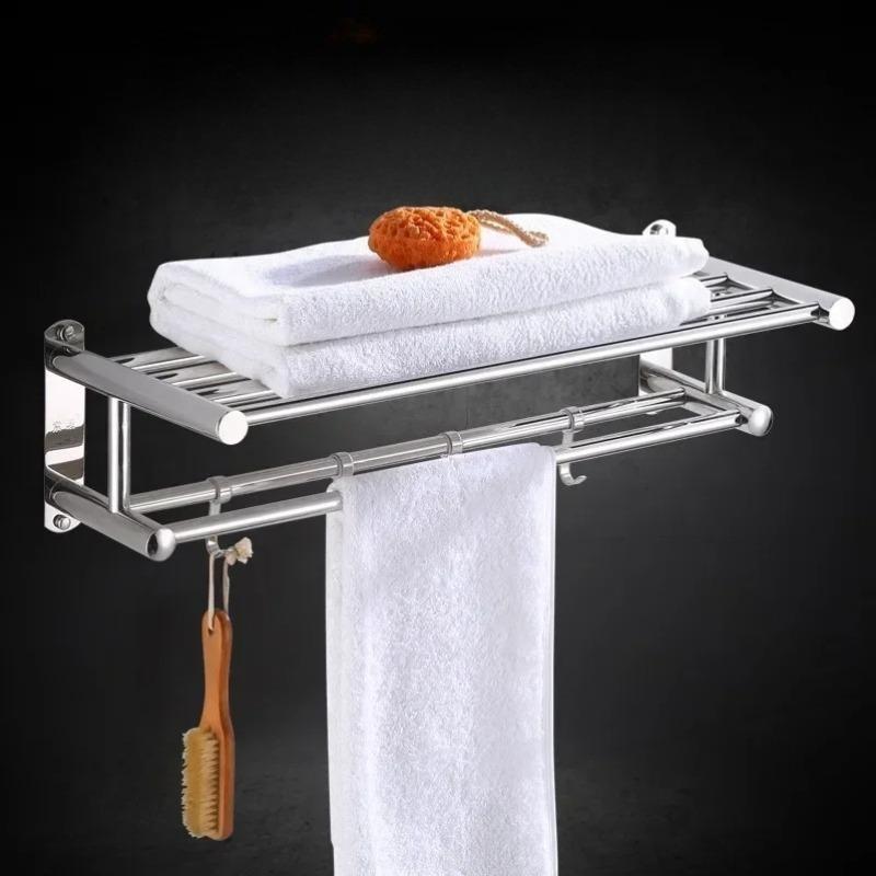 Stainless Steel Bathroom Towel Holder Storage Organizer Shelf Wall Mounted Towel Rack Home Hotel Wall Shelf for Kitchen Bathroom
