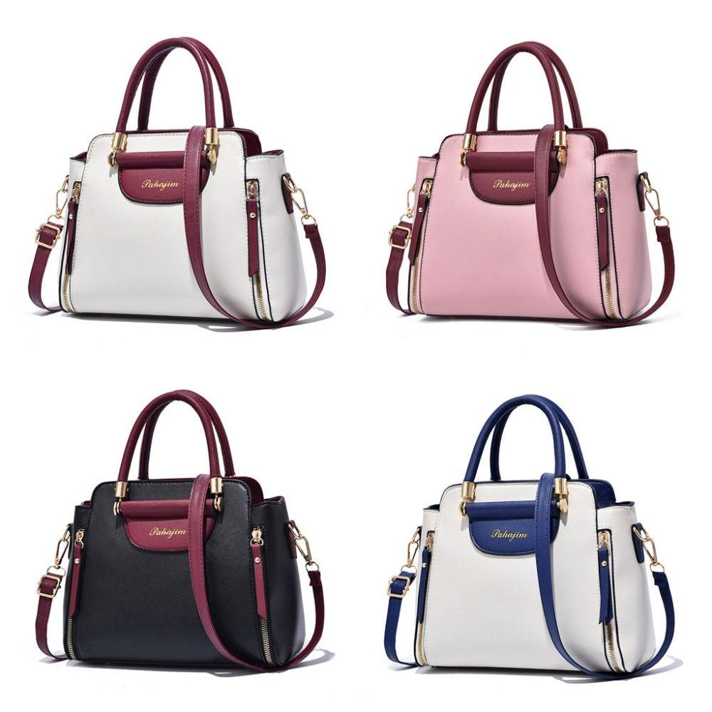 Fashion PU Women Bag Elegant Hit Color Handheld Bag Large Capacity Shoulder Bag All-Match