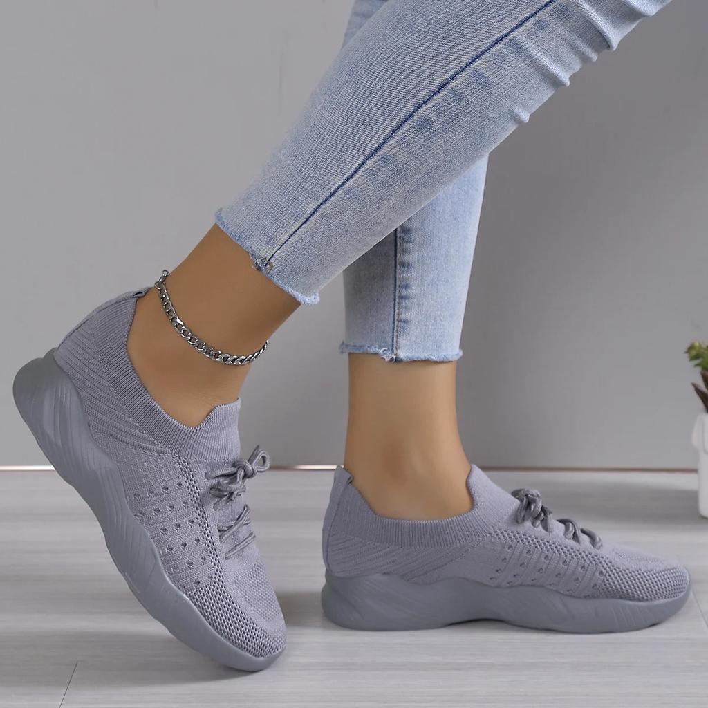 Atmungsaktive weiße Strick-Sneaker für Damen Sommer Leichte rutschfeste Laufschuhe Frau Übergröße Slip-on Freizeit-Sneaker