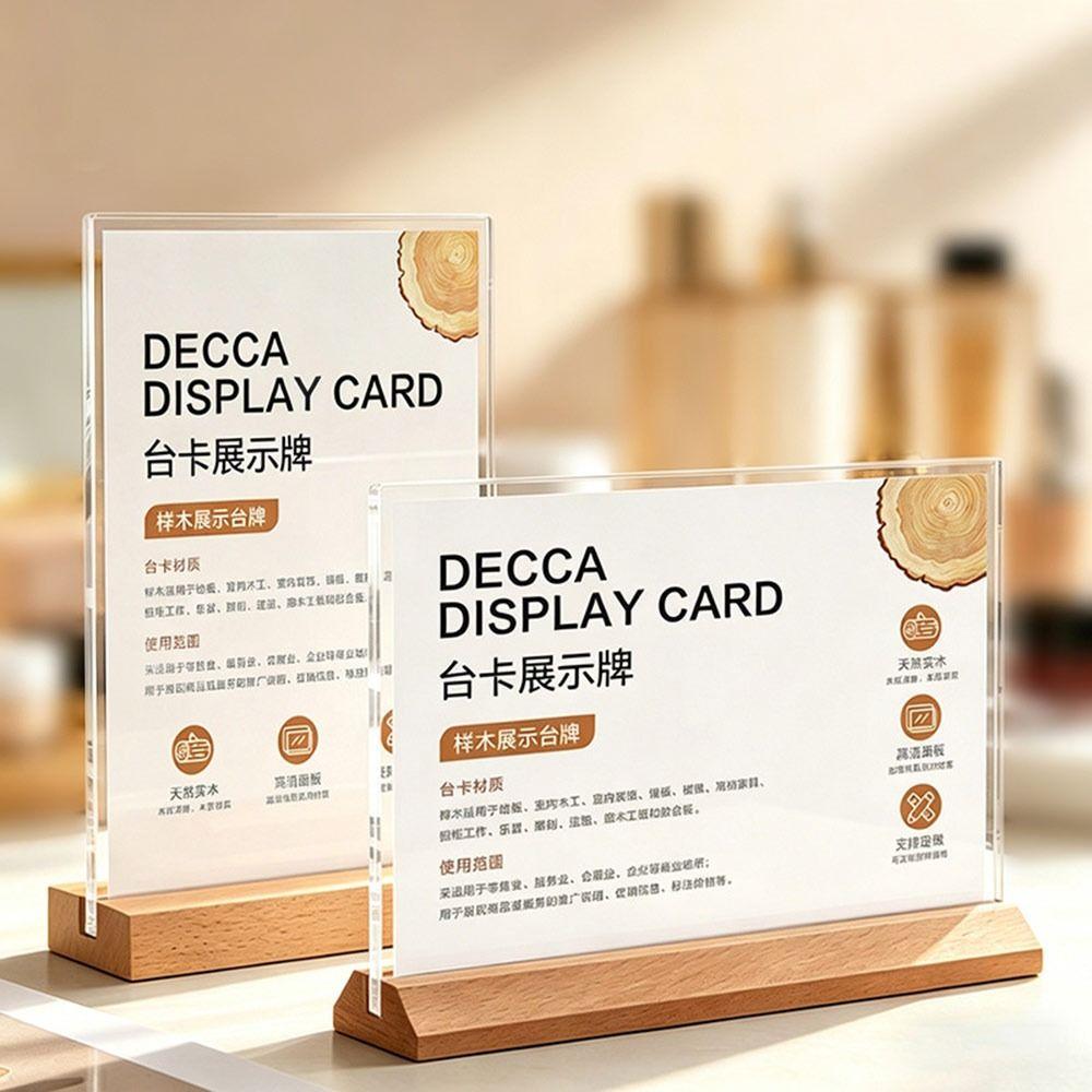 Wood Base Acrylic Sign Holder Double Sided Display notice supplies  Restaurant Menu Display