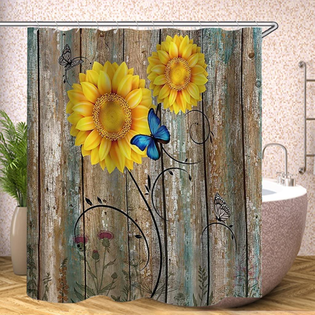Sunflower Flowers Red Rose Shower Curtain Bath Waterproof Curtains For Living Room Luxury Set Screen Bathroom Accessories Sets