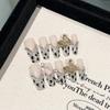 Women Press‑On Nails Pure‑Handmade Leopard Print Naked Pink French Butterfly Rhinestone White False Nail Patches
