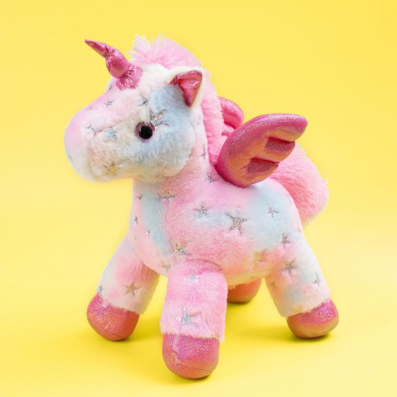 

Стоящая Красочная Звездная Кукла Единорог Милая Розовая Пони Плюшевая Игрушка для Подарков на День Защиты Детей 25*24cm