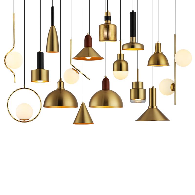 Nordic Minimalist Golden Pendant Lamp Restaurant Bar Creative Living Room Bedroom Bedside Light Led Personality Small Chandelier