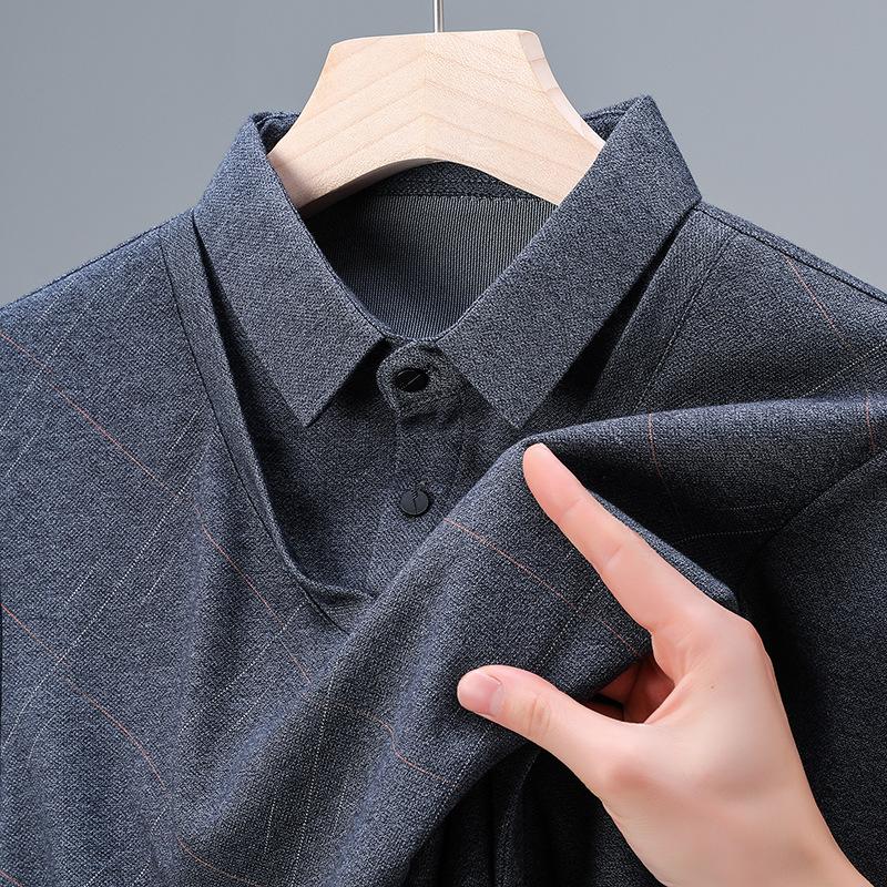 Herren Langarm-Poloshirt Lässig Hochwertig Rautenmuster Fake Zweiteiler T-Shirt