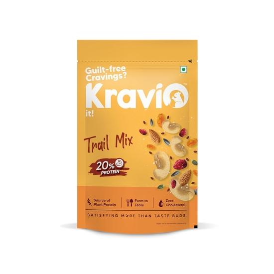 Kravio Premium Trail Mix 200g | Mixed Dry Fruits & Nuts Contains Cashew, Almond, Cranberry, Raisins, Pumpkin, Sunflower | Healthy Snacks, 20% Protein 200GM
