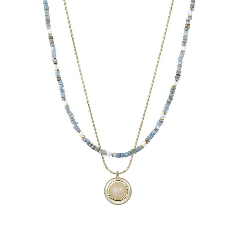 Summer Double-Layered Beaded Necklace for Women - Chic, Lightweight, and Luxurious Stone Clavicle Chain.