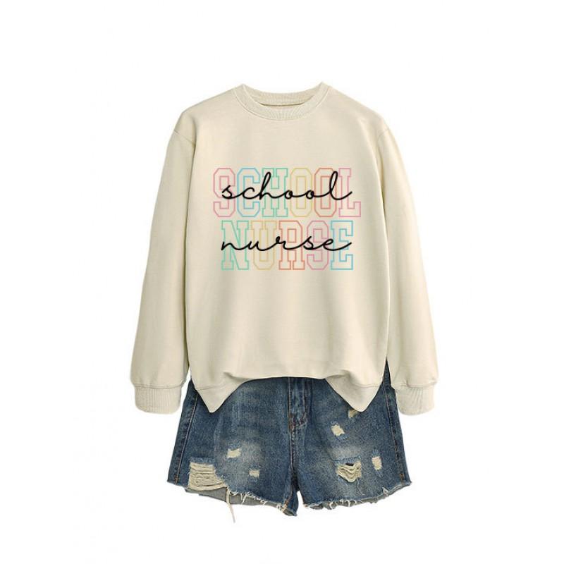 Womens Casual Long Sleeve Hoodie Sweatshirt With Print Design Loose Fit Cotton Blend Office Chic Style