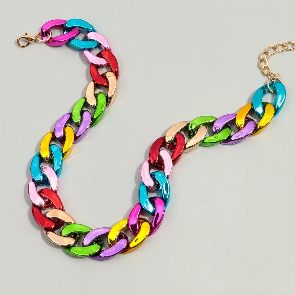 New Metallic Color Acrylic Chain Choker Necklaces for Women Unisex Vintage Statement Link Collar Necklace Pendant Y2K Jewelry