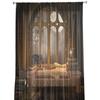 Castle Window Desk Moon Cat Book Sheer Window Drapes for Living Room the Bedroom Contemporary Curtains Curtain Panels