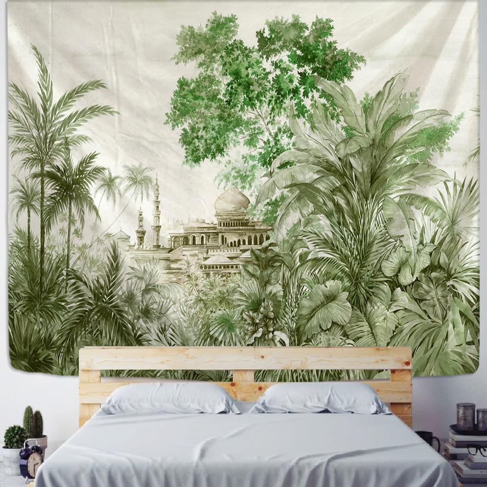 Tropical Rainforest Tapestry Wall Hanging Family Bedroom Decoration Polyester Fabric Bohemian Plant Art Printing