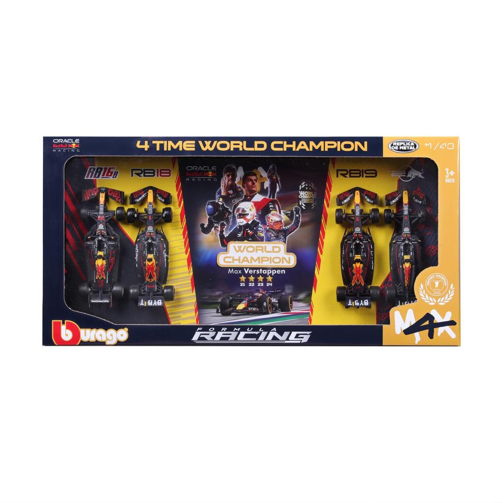 Bburago Scale F1 Max Verstappen 4th Consecutive World Champion Commemorative Special Package Red Bull Max Verstappen Set of 4 Not Diecast Model