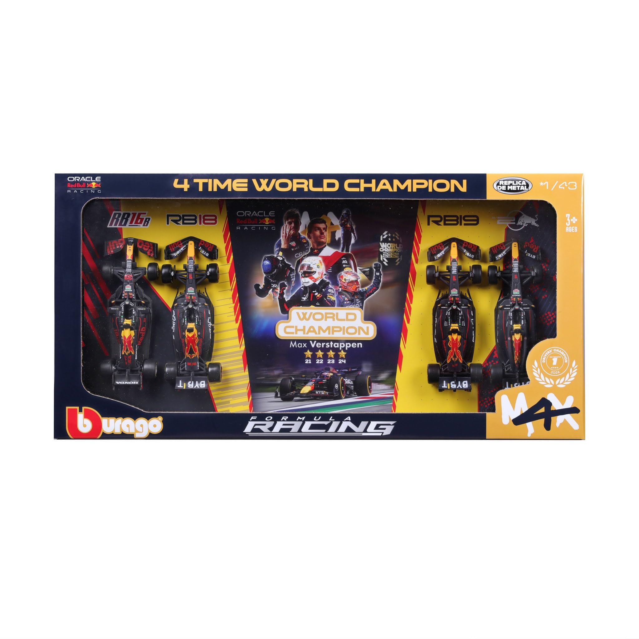 

Bburago Scale F1 Max Verstappen 4th Consecutive World Champion Commemorative Special Package Red Bull Max Verstappen Set of 4 Not Diecast Model чёрный