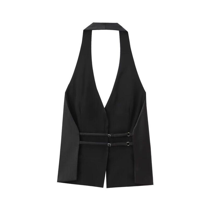 Fashion Style 2024 Autumn New Women's Clothing Open Back Hanging Collar White Sleeveless Casual Tops 4772125