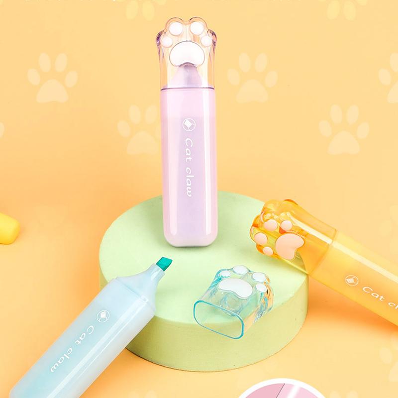 1/6Pcs Kawaii Cat Claw Pastel Color Highlighters Drawing Graffiti Art Markers Fluorescent Pen Cute Stationery School Supplies