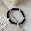 Handmade 925 Sterling Silver Black Agate Beads Beaded Bracelet for Women Vintage Jewelry