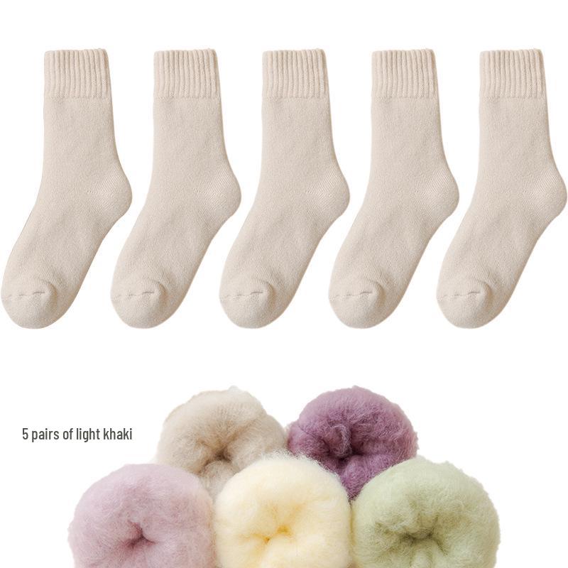 Dámské fleecové ponožky střední délky Zhuji - Silný samet, teplé a pohodlné na podzim/zimu, ideální na spaní nebo lenošení