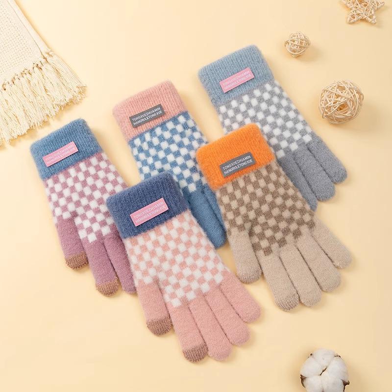 Winter Women's Warm Gloves Knitted Yarn Outdoor Sports Cycling Windproof Five Finger Touch Screen Gloves