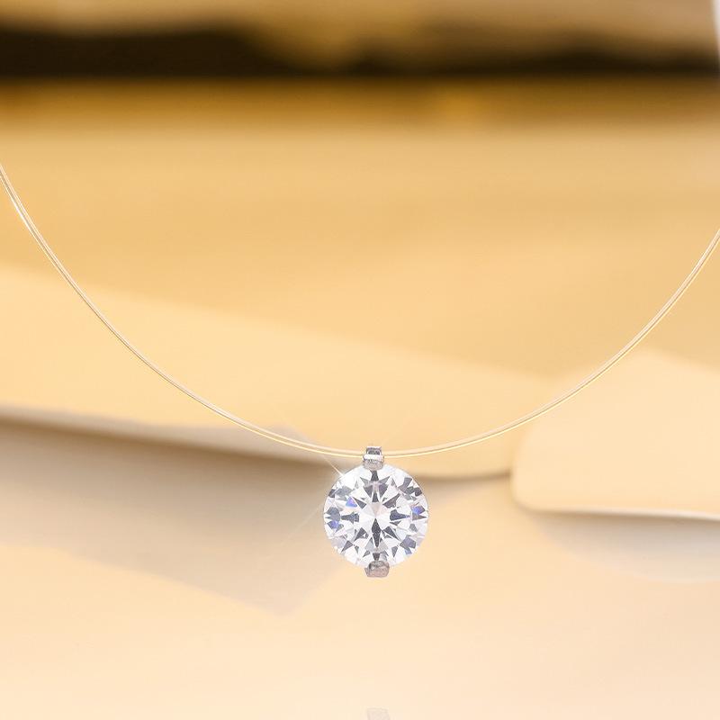 

White Round Rhinestones Pendant Necklaces for Women Trendy Transparent Fishing Line Short Chokers Necklace Party Jewelry Gift