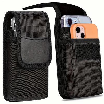 Universal Phone Bag Under 7.5 Inches Nylon Dual Pocket Cell Phone Belt Pouch Case Men's Outdoor Bag for iPhone 16 15 Samsung S23
