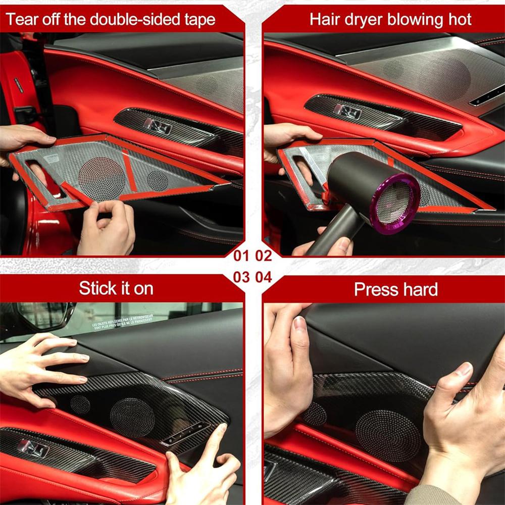 2x For 20-23 C8 Corvette Convertible Coupe Carbon Fiber Side Door Speaker Cover