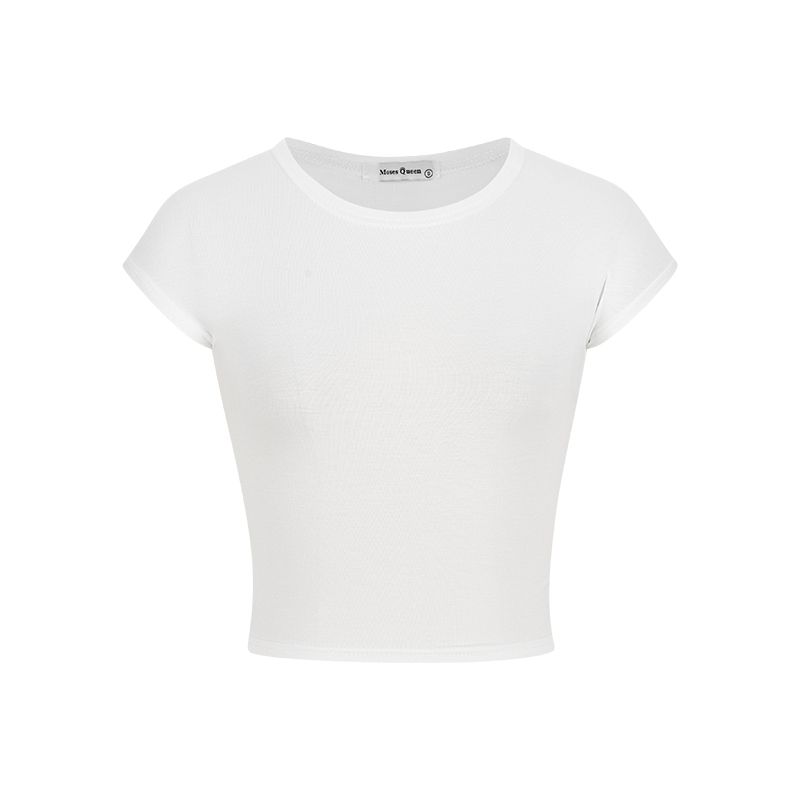 

Mosesqueen Mosesqueen Queen Sexy Short Midriff-Baring Top Flying Sleeve Silm round Neck Short Sleeve T-shirt White XL
