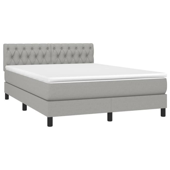 3140289 vidaXL Lit à sommier tapissier avec matelas Gris clair 140x190cm Tissu