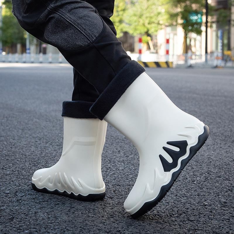 

Men s Outdoor Waterproof Anti Slip Wear Resistant Mid Top With Fleece Rain Shoes 44 белый