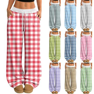 Calças Casuais e da Moda Femininas com Cintura Elástica, Largas e de Perna Larga