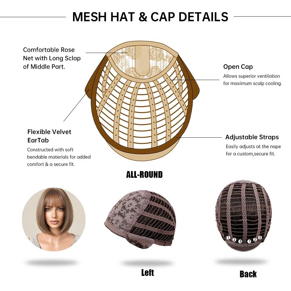 ALAN EATON Short Straight Dirty Blonde Bob Synthetic Wig with Bangs for Black Woman Daily Use Cosplay Party Heat Resistant Fiber