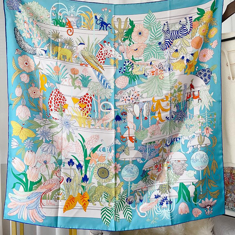 

Шелковый ретро-шарф 90 см — роскошный, легкий, солнцезащитный подарок для женщин ручной работы 90x90cm