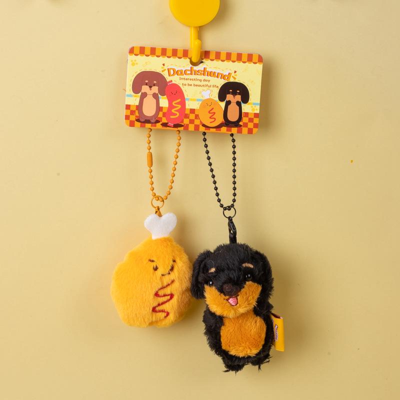 Cartoon Dachshund Plush Toy Camera-Style Keychain Backpack Accessory