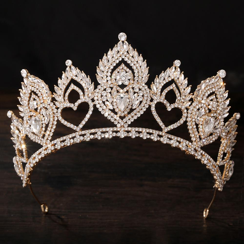 DIEZI 8 Colors Elegant Vintage Baroque AB Crystal Heart Crown For Women Girls Wedding Bride Queen Bridal Tiaras Hair Accessories