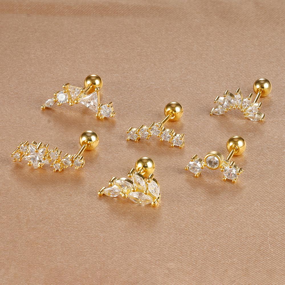 1PC 6 Styles Stainless Steel Mini Zircon Cartilage Piercing Stud Earring For Women Helix Tragus Piercing Women's Body Jewelry