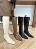 Retro boots 2025 spring new wide tube women's soft leather knight boots slim low heel but knee high boots