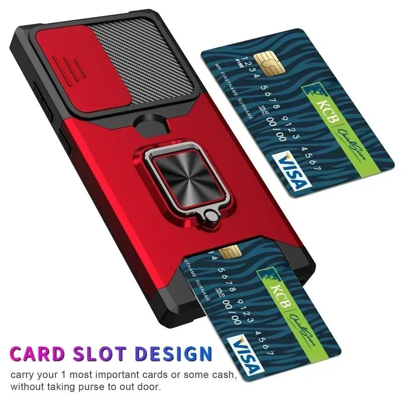Armor Shockproof Case for Samsung  S25 S24FE Ultra Plus S24FE A16 A55 A06 Ring Stand Slide Camera Lens Card Solt Wallet Cover