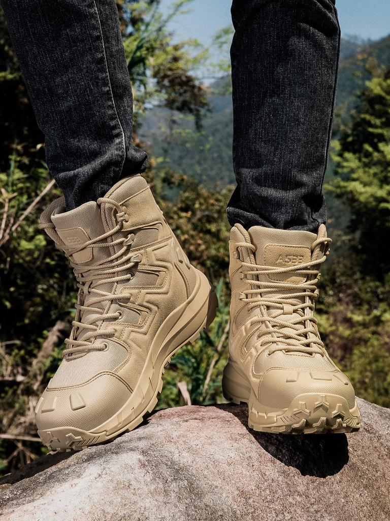 Men's Military Tactical Boots Army Boots Men Side Zipper Military Boots Men Anti-Slip Ankle Boots Work Safety Shoes Hiking Shoes