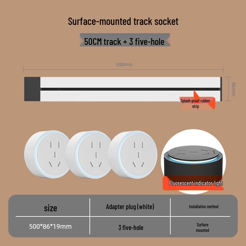 Movable Surface-Mounted Wireless Track Socket for Kitchen Island