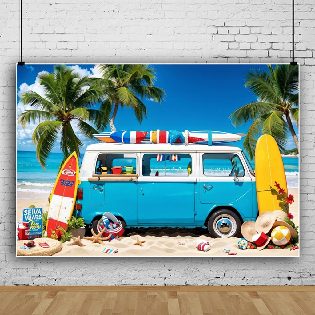 Summer Beach Hawaiian Background Tropical Floral Surfboard Aloha Sea Birthday Holiday Party Decoration Banner Photography Props