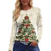 Women's Fashion Casual Slit Hem Round Neck Long Sleeve Loose  Printed T-Shirt Ladies Top