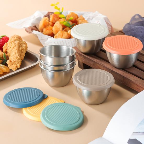 Salad Dressing Container 1.6oz Leakproof Airtight Dip Container with Lids Reusable Stainless Steel Condiment Cups for Lunch Boxes Picnics And Travel